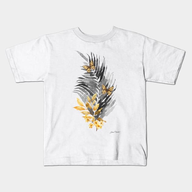 Gold And Black Botanicals C Kids T-Shirt by Jean Plout Designs